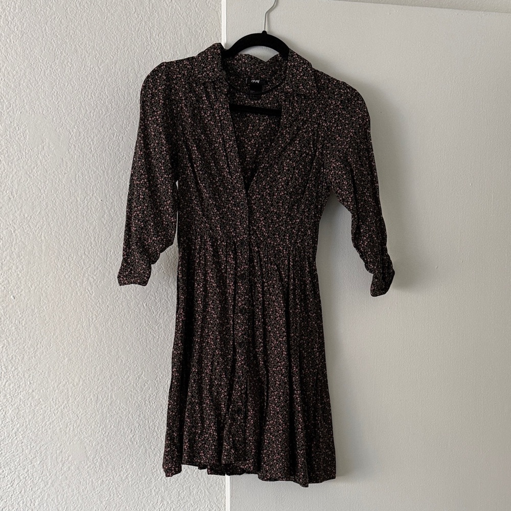 H&M Black Mini Dress with Tiny Pink Floral Print
